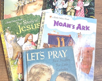 Vintage Religious Children’s Books Bundle , Little Golden Books God Jesus Noah’s Ark Hymns, Catholic Prayer Books, Christian Kids Books