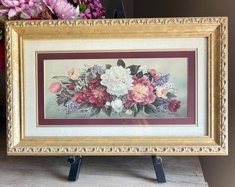 Glynda Turley Floral Print Framed Wall Art, Vintage Cottage Garden Bouquet, Large Matted Flower Picture, Shabby Chic Home Decor
