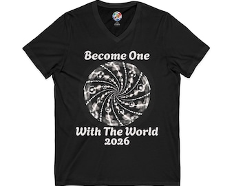 Become One With The World 2026 Soccer Spiral V-Neck Tee