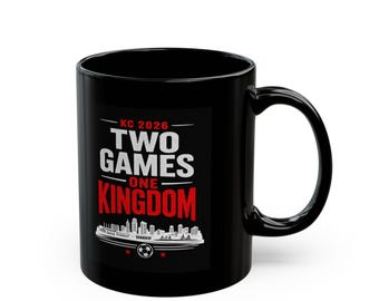 Kansas City 2026 Soccer Mug | Two Games One Kingdom Black Ceramic Coffee Cup