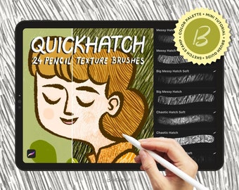 Quick Hatch pencil texture brush set for Procreate, hand drawn crosshatch texture brushes for iPad