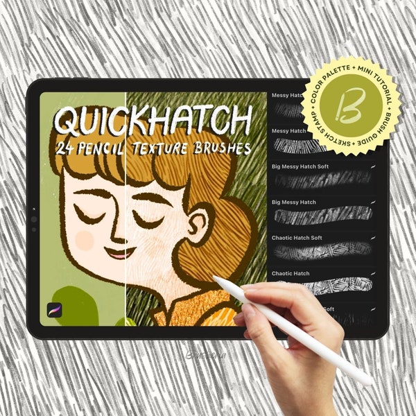 Ensemble de pinceaux texturés pour crayons Quick Hatch pour Procreate, pinceaux texturés hachurés dessinés à la main pour iPad