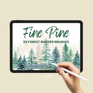 Pinceles Quick Pine Procreate, acuarela Naturaleza, conjunto de pinceles digitales de siluetas de árboles forestales