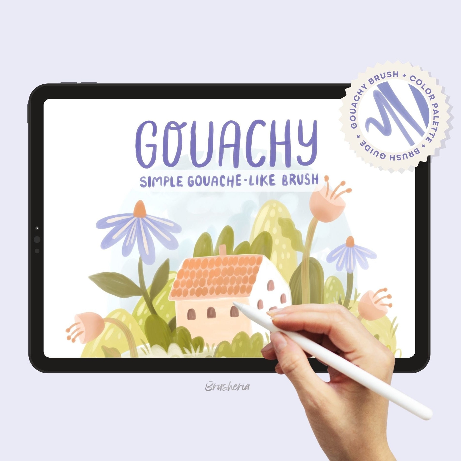 Pincel de Gouache para Procreate – Gouachy Pincel Redondo con Textura de Pintura de Brusheria