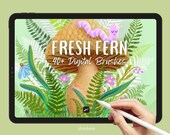Fern digital art brushes for Procreate, 44 watercolor greenery brushes for iPad, hand made by Brusheria