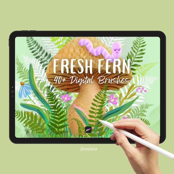 Fern digital art brushes for Procreate, 44 watercolor greenery brushes for iPad, hand made by Brusheria