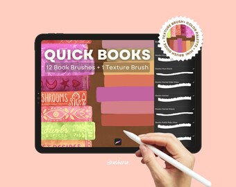 Books Procreate brush set, 12 bookshelf brushes for iPad, bookish procreate stamps pack