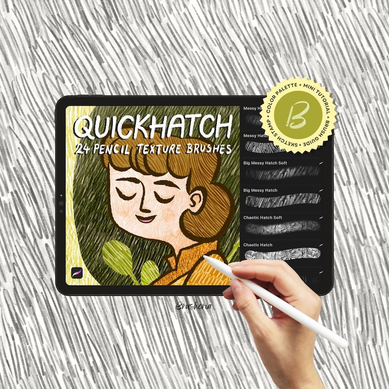 Quick Hatch pencil texture brush set for Procreate, hand drawn crosshatch texture brushes for iPad image 1