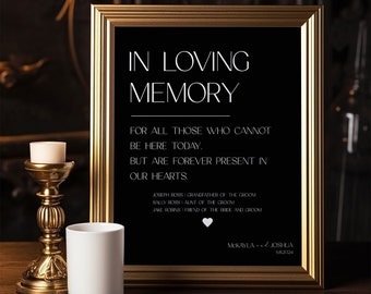 Black In Loving Memory Sign, In Loving Memory Printable Template, Remembrance Sign, Black Modern Minimalist Wedding Sign,