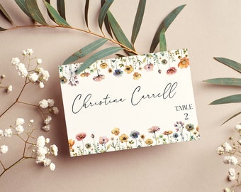 Wildflower Wedding Place Card Template, Customizable Template, Wildflower Customizable Wedding Place Card, DIY Printable Wedding Name Card