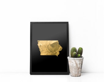 Impression d'art de l'Iowa, feuille d'or, décoration murale de galerie (téléchargement numérique)