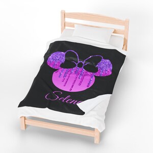 Pink and Black Glitter Drip Minnie Mouse Disney Velveteen Plush Blanket | Personalized Name Throw image 11