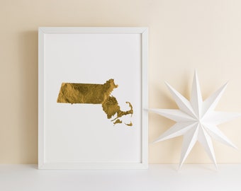 Massachusetts Wall Art, Massachusetts Digital Download, Massachusetts Printable, Massachusetts Gold Foil, Massachusetts Digital Print