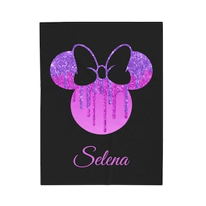 Pink and Black Glitter Drip Minnie Mouse Disney Velveteen Plush Blanket | Personalized Name Throw image 4