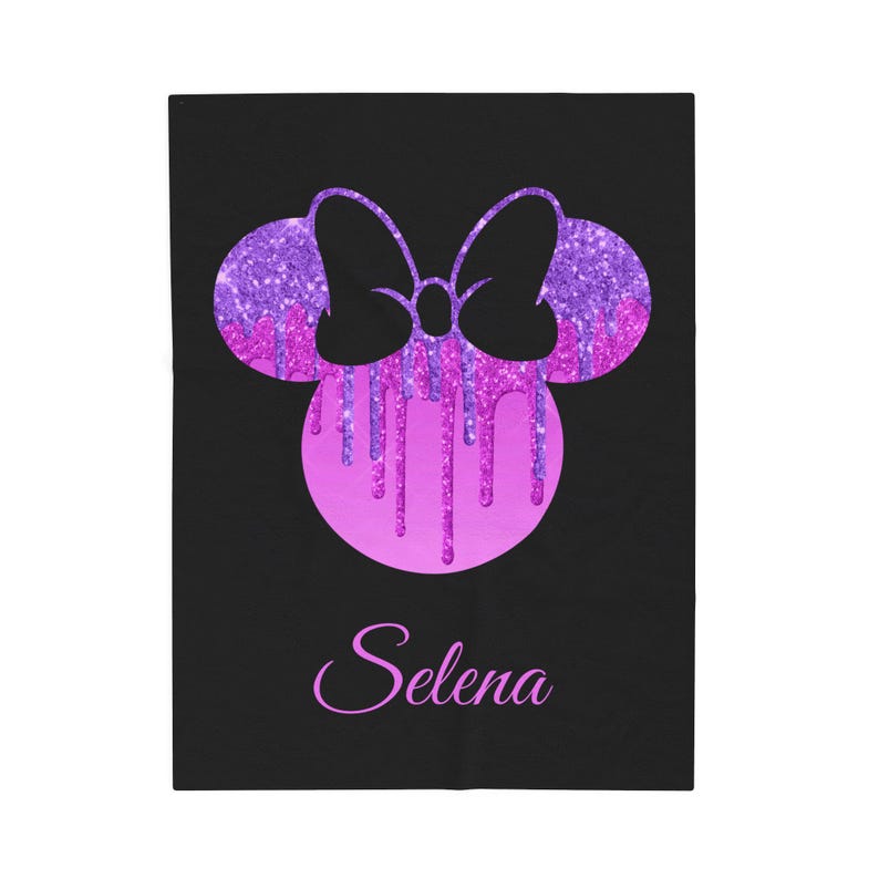 Pink and Black Glitter Drip Minnie Mouse Disney Velveteen Plush Blanket | Personalized Name Throw image 4