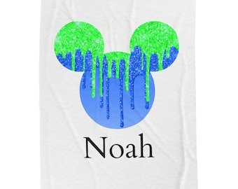 Dripping Neon Glitter Mickey Head Blanket | Personalizable | Disney Gift