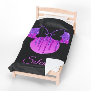 Pink and Black Glitter Drip Minnie Mouse Disney Velveteen Plush Blanket | Personalized Name Throw image 12