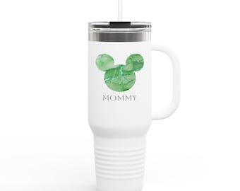 Green Marble Mickey Silhouette Mommy Travel Mug | 40oz Insulated Tumbler | Personalize