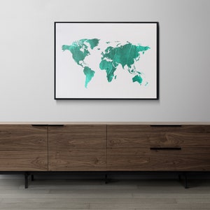 Wereldkaart Wall Art, Teal World Map, World Map Digital Download, World Map Printable, World Map Print, Teal Paint Design Art, Teal Paint Art