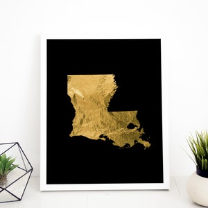 Louisiana Wall Art, Louisiana Digital Download, Gold Foil Art, Louisiana Digital Print, Gallery Wall Art, State Digital Download, Printable