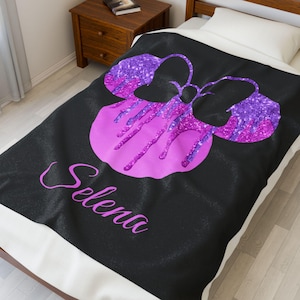 Pink and Black Glitter Drip Minnie Mouse Disney Velveteen Plush Blanket | Personalized Name Throw image 1