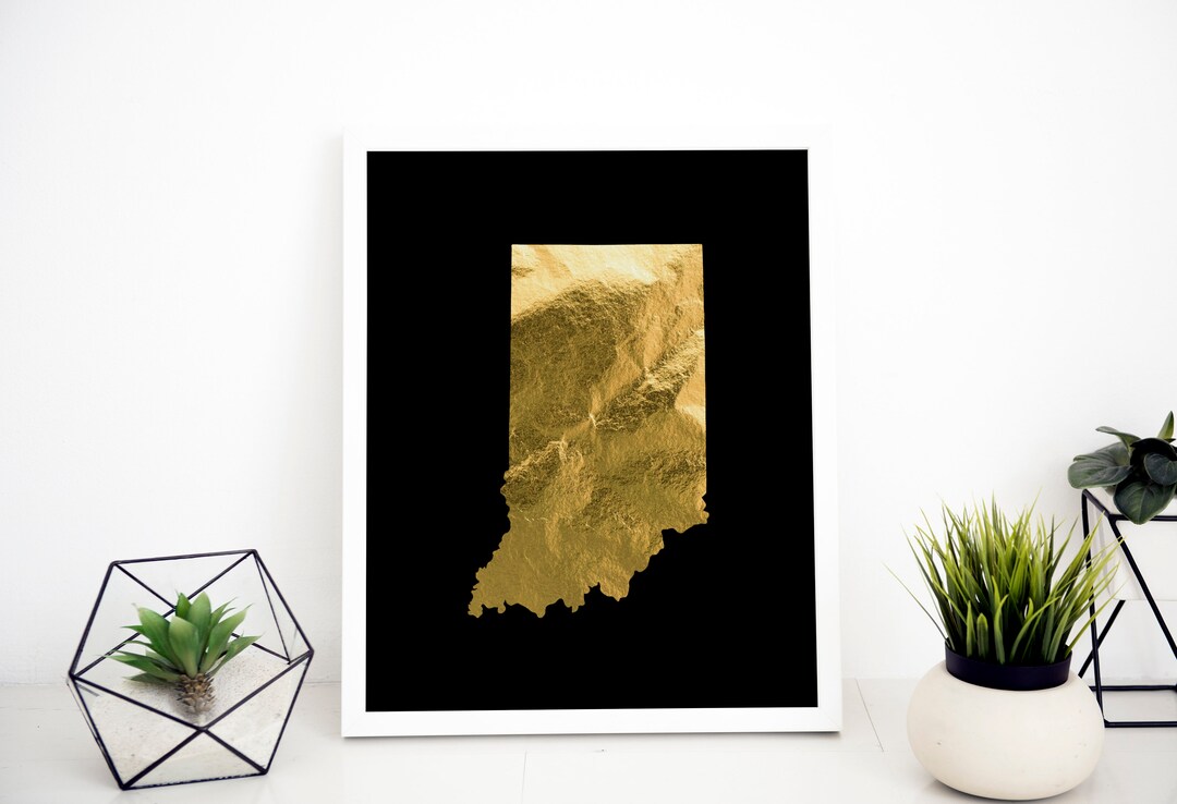 Indiana Wall Art, Indiana Digital Download, Gold Foil Art, Indiana