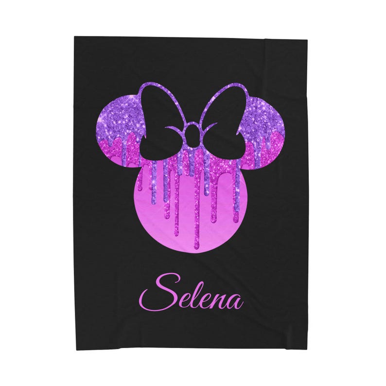 Pink and Black Glitter Drip Minnie Mouse Disney Velveteen Plush Blanket | Personalized Name Throw image 3