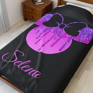 Pink and Black Glitter Drip Minnie Mouse Disney Velveteen Plush Blanket | Personalized Name Throw image 6