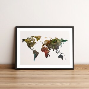 Wereldkaart Wall Art, Multi-Color World Map, World Map Digital Download, Vintage World Map Printable, World Map Print, Vintage Map Art
