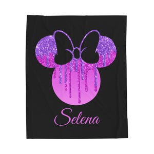Pink and Black Glitter Drip Minnie Mouse Disney Velveteen Plush Blanket | Personalized Name Throw image 2