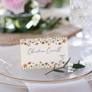 Modello tenda per segnaposto per matrimonio di fiori selvatici, tenda per segnaposto per matrimonio personalizzabile con fiori selvatici, tenda per segnaposto stampabile, matrimonio Boho