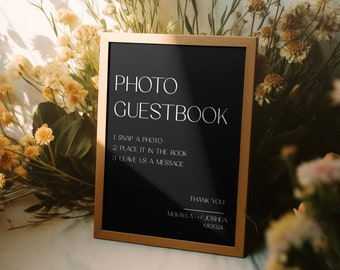 Photo Guest Book Sign Template, Black Modern Minimalist Wedding Guestbook Template, Black Photo Guestbook Sign, DIY Minimalist Wedding Sign