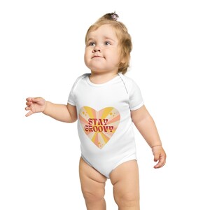 STAY GROOVY - Retro, Hippy, Short Sleeve Baby Bodysuit