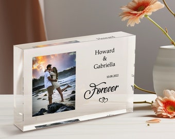 Engagement Personalised Photo Block, Engagement Gift, Anniversary Photo Frame, Wedding Gift, Engagement Acrylic Plaque