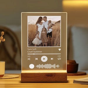 Acrylic plaque with custom photo, text and song, QR Code Music Sign, Music plaque, 1st Fathers Day Gift from toddler, Daddy photo gift