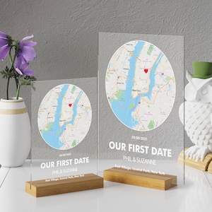 Carte de l'endroit où nous nous sommes rencontrés pour la première fois, cadeau d'anniversaire pour lui, plaque Map Our First Date, anniversaire de mariage d'une femme, cadeau de premier rendez-vous pour petite amie, là où tout a commencé