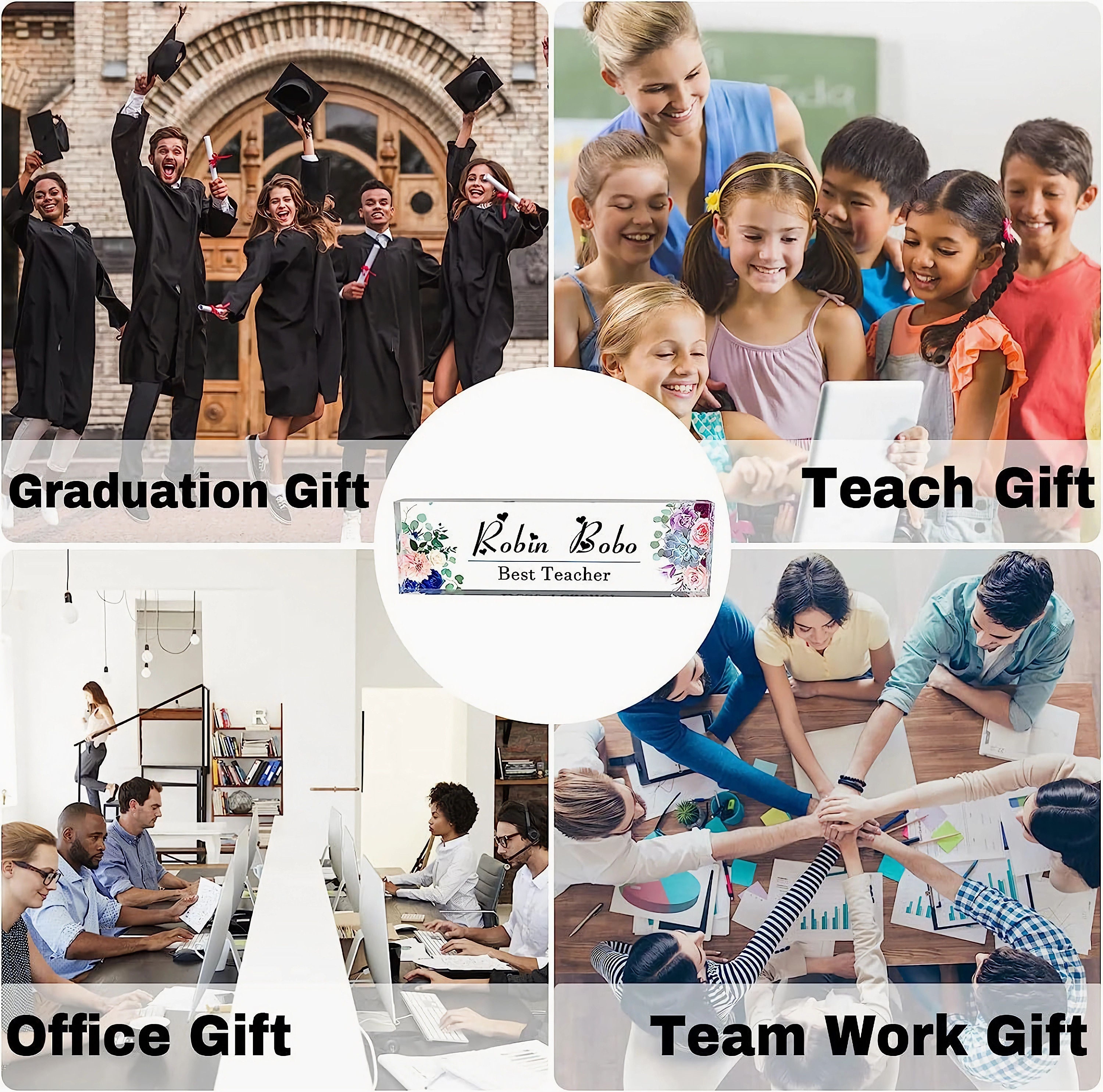 Plaque De Bureau Personnalisée En Acrylique - Signalétique Nom Et Fonction - Design "Étincelle" - À Personnaliser