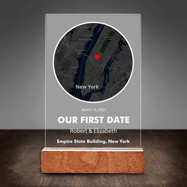 Personalisierte unsere erste Datum Karte, Acryl-Plakette, wo wir uns trafen, Jahrestagsgeschenk, benutzerdefiniertes Paar-Geschenk, minimalistische Wohnkultur