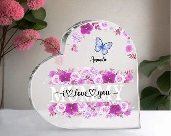 MOM Acrylic Heart Plaque - Mothers Day, Grandma, Personalized gift