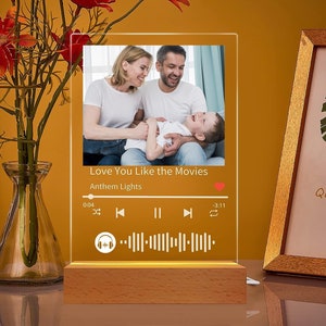 Custom Photo Plaque With Stand, Personalized Scanable Song LED Night Lamp for Music Lovers, Valentine Gift, Anniversary Gifts For Her Him