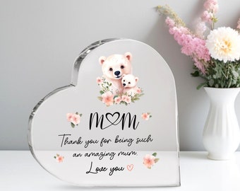 Personalized Acrylic Heart Shape Stand, Custom Flower Message Sign, Mothers Day Gift, Gift For Her, Gift For Mom, Birthday Gift, Floral Sign