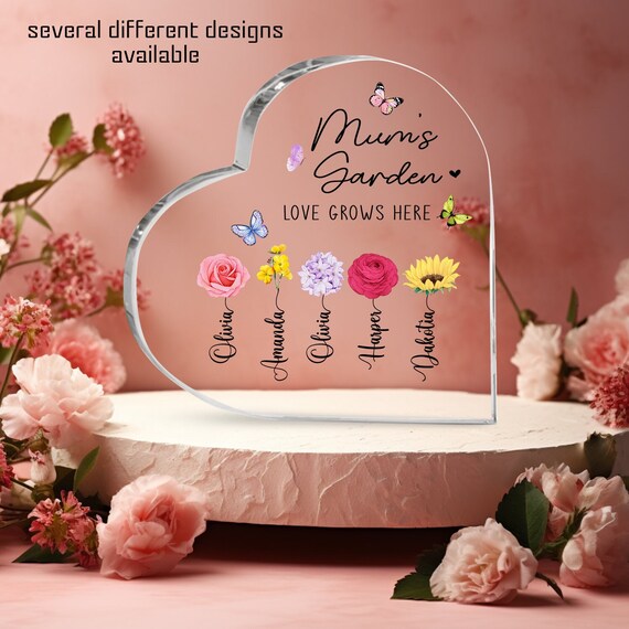 Personalized Grandma's Garden Birth Flower Heart Plaque: Gift For Nana - UK