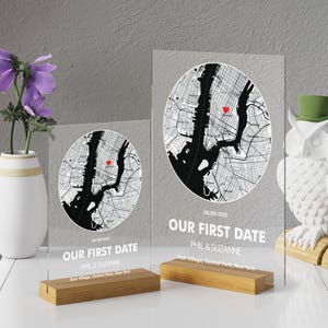 Carte Notre premier rendez-vous personnalisé, plaque acrylique où nous nous sommes rencontrés, cadeau d'anniversaire, cadeau de couple personnalisé, décoration d'intérieur minimaliste