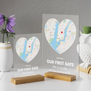 Carte Notre premier rendez-vous personnalisé, plaque acrylique où nous nous sommes rencontrés, cadeau d'anniversaire, cadeau de couple personnalisé, décoration d'intérieur minimaliste