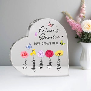 Personalized First Mom, Now Grandma Heart Acrylic Plaque, Birth Month Flowers Gift For Grandma, Christmas Gift, Nana Gifts, Mothers Day Gift