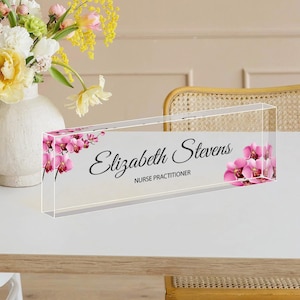 Personalized Name Plate for Desk | Succulents Design On Clear Acrylic Glass | Custom Office Decor Nameplate Sign | Personalized Gift
