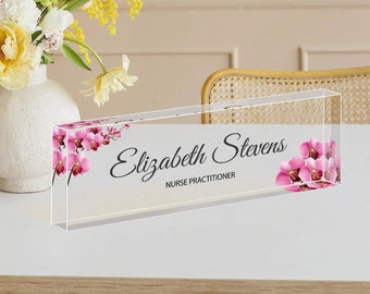 Personalized Name Plate for Desk | Succulents Design On Clear Acrylic Glass | Custom Office Decor Nameplate Sign | Personalized Gift
