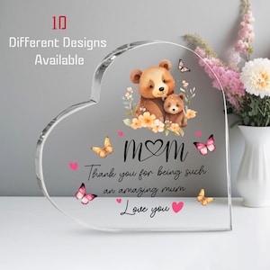 Personalized First Mom, Now Grandma Heart Acrylic Plaque, Valentine Gift, Nana Gifts, Mothers Day Gift, Birth Month Flowers Gift For Grandma