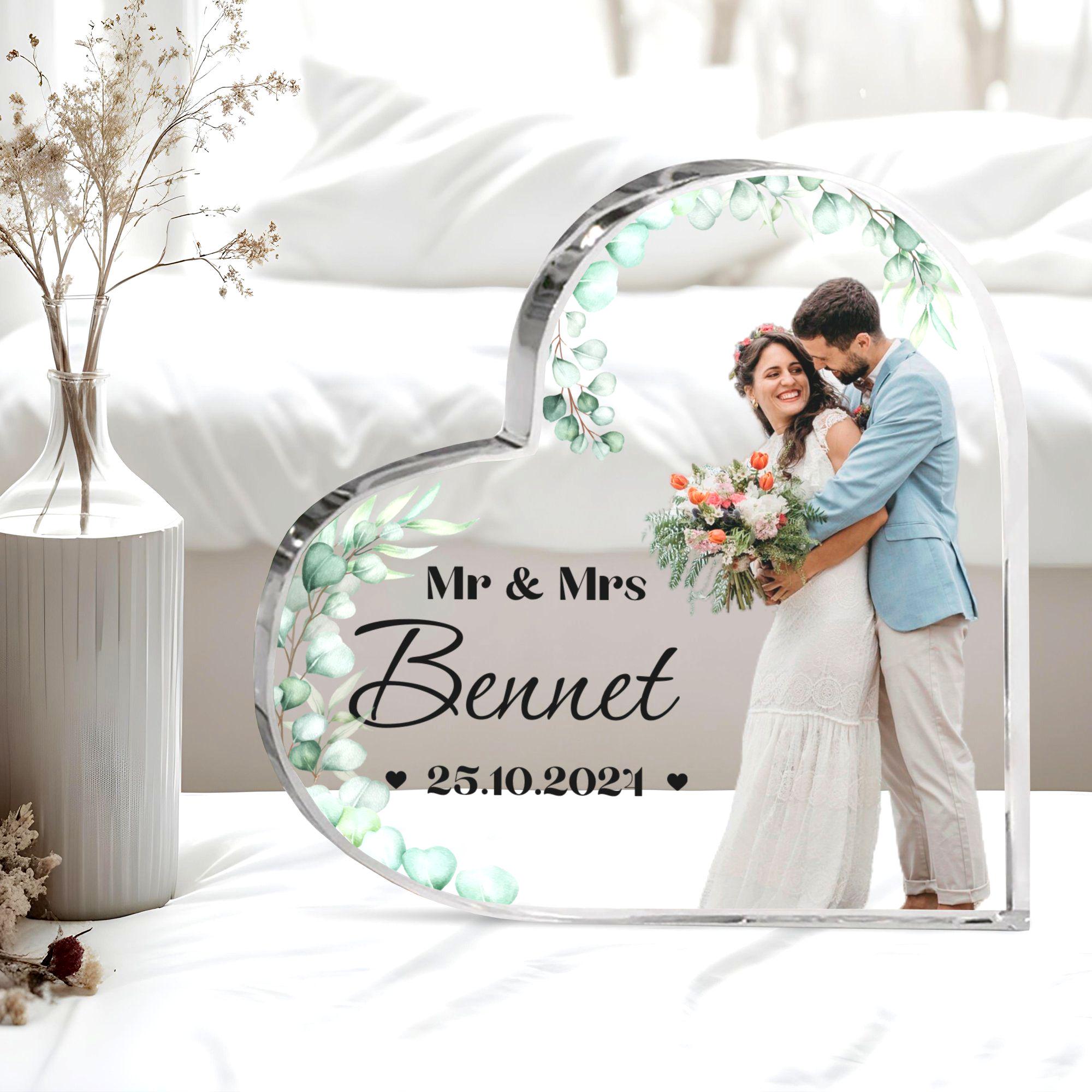 Personalisiert Cake Topper Für Hochzeit - Mit Nachnamen, Holz/Acryl, Grüne Blätter, Kuchen Dekoration