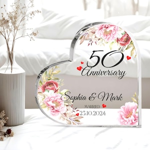 Personalized 50th Wedding Anniversary Gift Heart Acrylic Plaque, 50 Gold Wedding Gifts For Parents, Golden 50 Anniversary Gift, Husband Gift